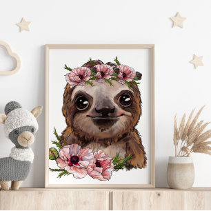Poster Cartaz de Animal de Bicho-Preguiça Bebê Rosa Imp