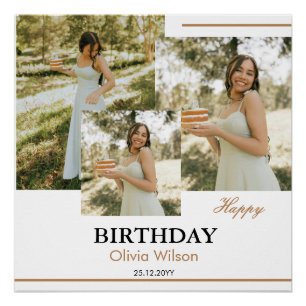 Pôster Cartaz de Aniversário com Colagem de Fotos Verde B
