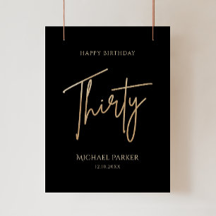 Poster Cartaz de Aniversário de 30 Anos Preto e Dourado E