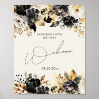 Cartaz de Aniversário de 60 anos Black Gold Floral