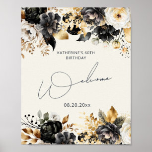 Poster Cartaz de Aniversário de 60 anos Black Gold Floral