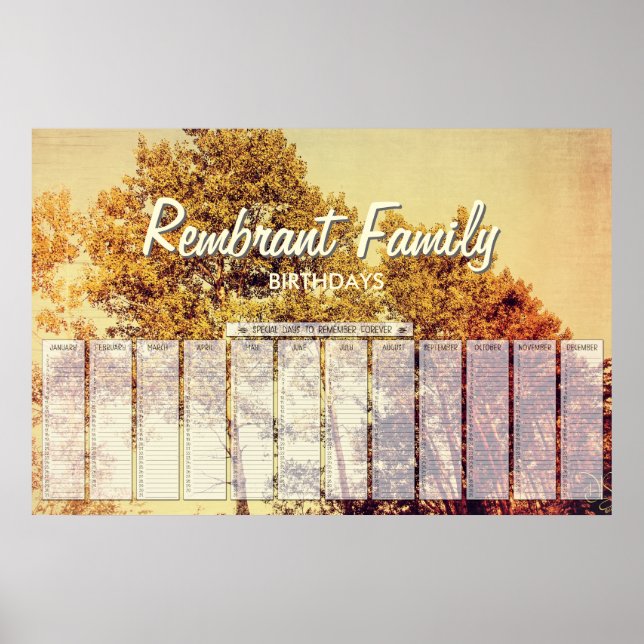 Pôster Cartaz de Aniversário de Arte de Árvores de Bétula (Frente)