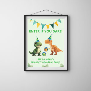 Poster Cartaz de Aniversário de Dinossauro Gêmeos Entre