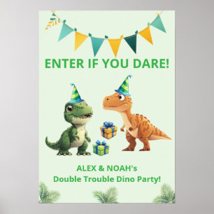Poster Cartaz de Aniversário de Dinossauro Gêmeos   Entre