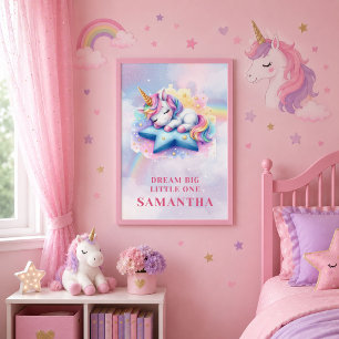 Poster Cartaz de Aniversário de Menina Unicórnio Encantad
