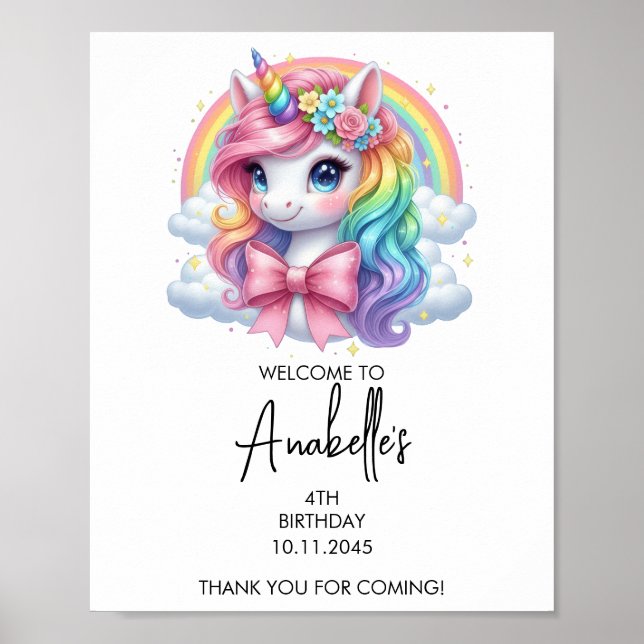 Poster Cartaz de Aniversário de Unicórnio Mágico | Placa  (Frente)