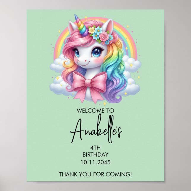 Poster Cartaz de Aniversário de Unicórnio Mágico | Placa  (Frente)