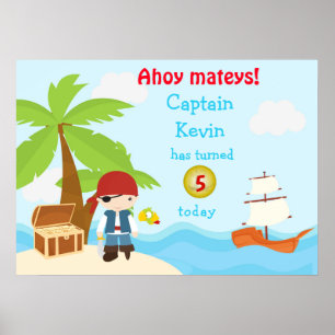 Poster Cartaz de Aniversário do Menino Pirata Fofo