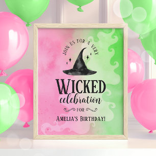 Poster Cartaz de Aniversário Malvado – Bruxa Rosa e Verde