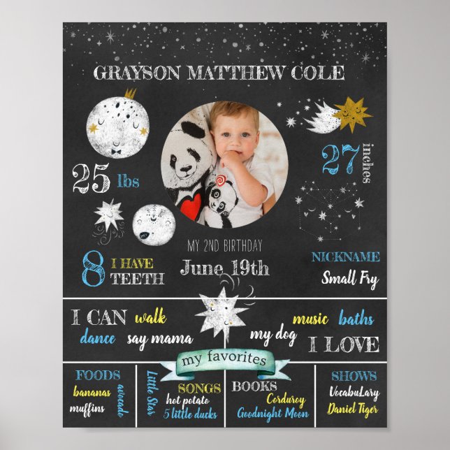 Poster Cartaz de Aniversário Personalizado da Lua e Estre (Frente)