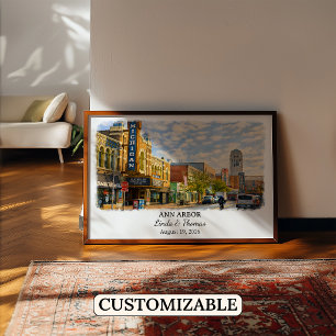 Poster Cartaz de Ann Arbor Michigan, Aquarela, Personaliz