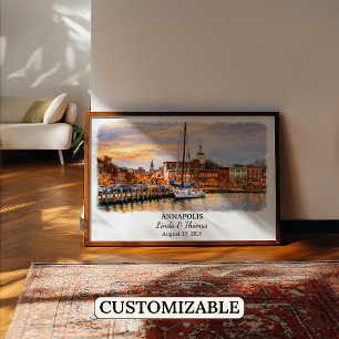 Poster Cartaz de Annapolis Maryland, Aquarela, Personaliz