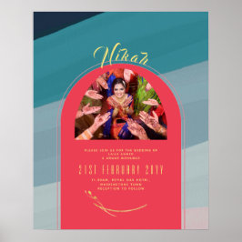 Poster Cartaz de Anúncio de Casamento NIKAH vermelho dour