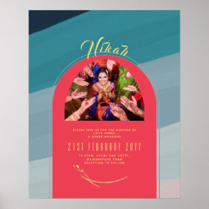 Poster Cartaz de Anúncio de Casamento NIKAH vermelho dour