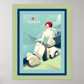 Poster Cartaz de Anúncio de Moto Antiga da Franks