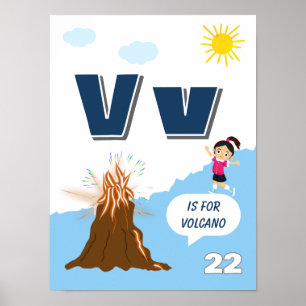 Poster Cartaz de Aprendizado do Alfabeto Colorido Letra V