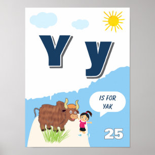 Poster Cartaz de Aprendizado do Alfabeto Colorido Letra Y