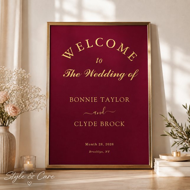 Poster Cartaz de Apresentação de Casamento em Borgonha En (Beautiful Burgundy Wedding Presentation Poster)