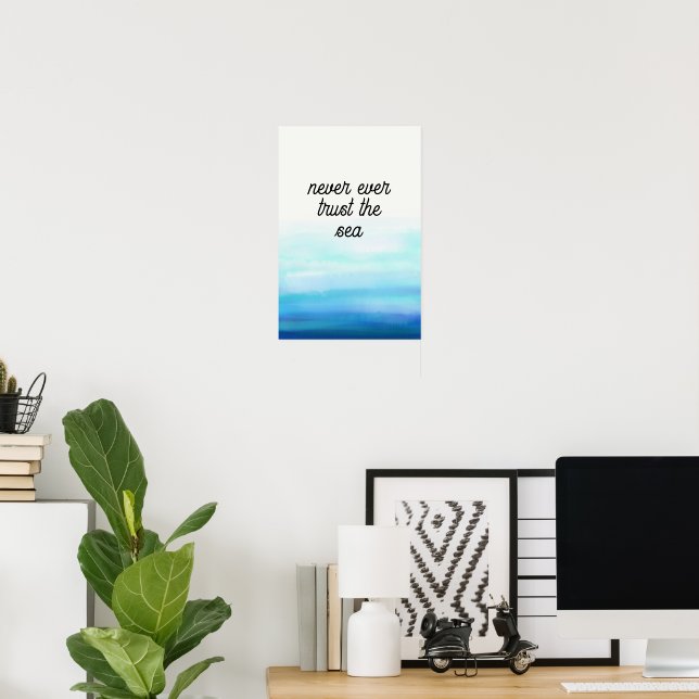 Poster Cartaz de Aquarela Azul Ondas (Escritório em casa)