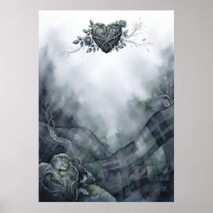 Poster Cartaz de aquarela com coração celta em xadrez ver