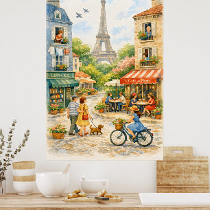 Poster Cartaz de Aquarela da Rua de Paris, Parede da Torr