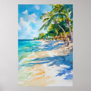 Poster Cartaz de Aquarela de Aruba Viagem Vintage Aquarel