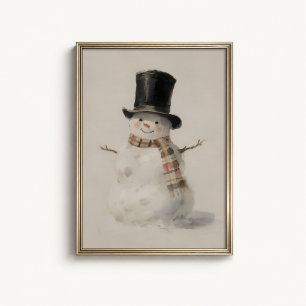 Poster Cartaz de Aquarela de Boneco de Neve Vintage - Art