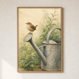 Poster Cartaz de Aquarela de Carriça em Regador