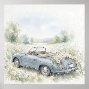 Poster Cartaz de Aquarela de Carro de Fuga de Casamento A