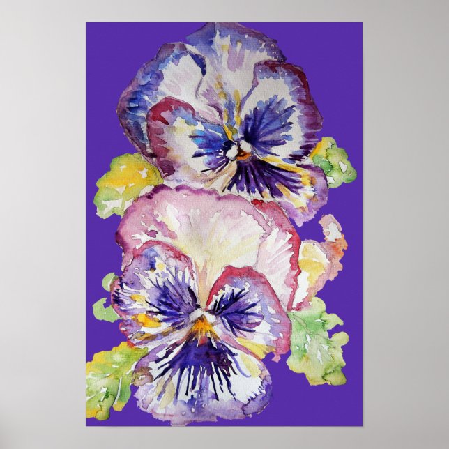 Poster Cartaz de aquarela de flores artísticas de violeta (Frente)