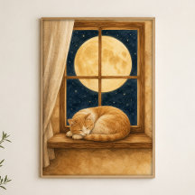 Cartaz de Aquarela de Gato no Parapeito da Janela