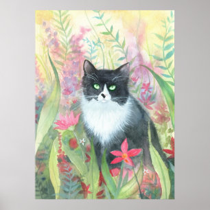 Pôster Cartaz de Aquarela de Gato Tuxedo