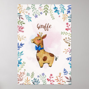Pôster Cartaz de aquarela de girafa