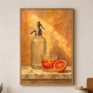 Poster Cartaz de Aquarela de Sifão de Soda e Laranja Amar