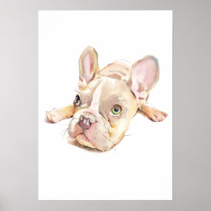 Poster Cartaz de Aquarela do Bulldog Francês, Arte para P