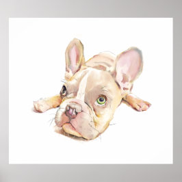 Poster Cartaz de Aquarela do Bulldog Francês, Arte para P