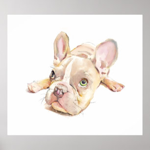 Poster Cartaz de Aquarela do Bulldog Francês, Arte para P