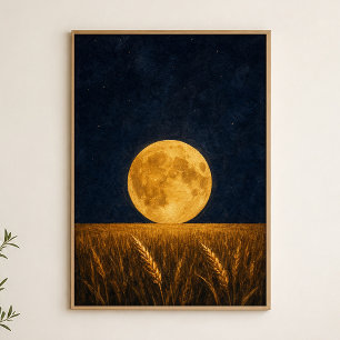 Poster Cartaz de Aquarela do Campo de Trigo da Lua de Col