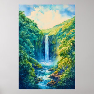 Poster Cartaz de Aquarela do Parque Estadual Akaka Falls