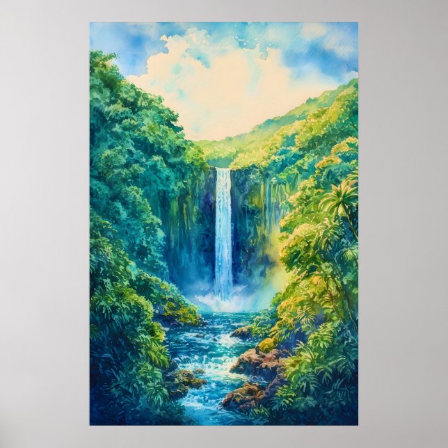 Poster Cartaz de Aquarela do Parque Estadual Akaka Falls (Frente)