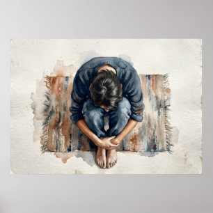 Poster Cartaz de Aquarela Emocional de Figura Azul