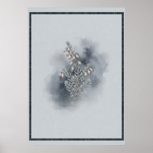 Poster Cartaz de Aquarela Nebulosa com Ramo de Urze Escoc