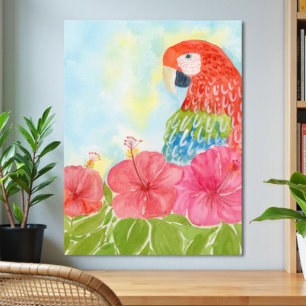 Pôster Cartaz de Araras-vermelhas e Hibiscos Rosa