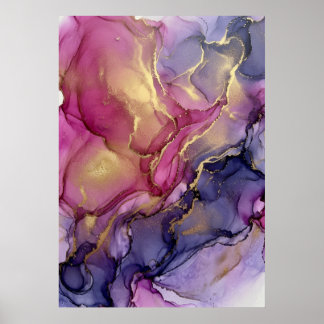 Poster Cartaz de Arte Abstrata com Tinta Alcoólica Rosa R