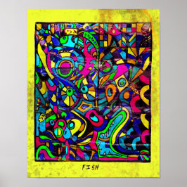 Poster Cartaz de Arte Abstrata de Peixe 11 x 14