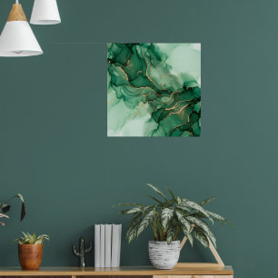 Poster Cartaz de Arte Abstrata Fluido Verde Turquesa