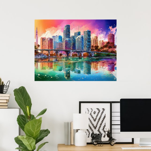 Poster Cartaz de Arte Abstrata Vibrante de Miami (Escritório em casa)