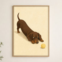 Cartaz de Arte Aquarela Caprichosa Dachshund Stret