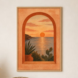 Poster Cartaz de Arte Boho em Gouache Arco da Hora Dourad