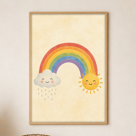 Poster Cartaz de Arte Boho em Gouache Arco-íris Chuva de